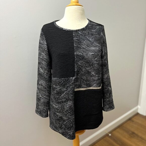 IC by Connie K Black Silver Mixed Media Tunic Top Sz S - Picture 1 of 12